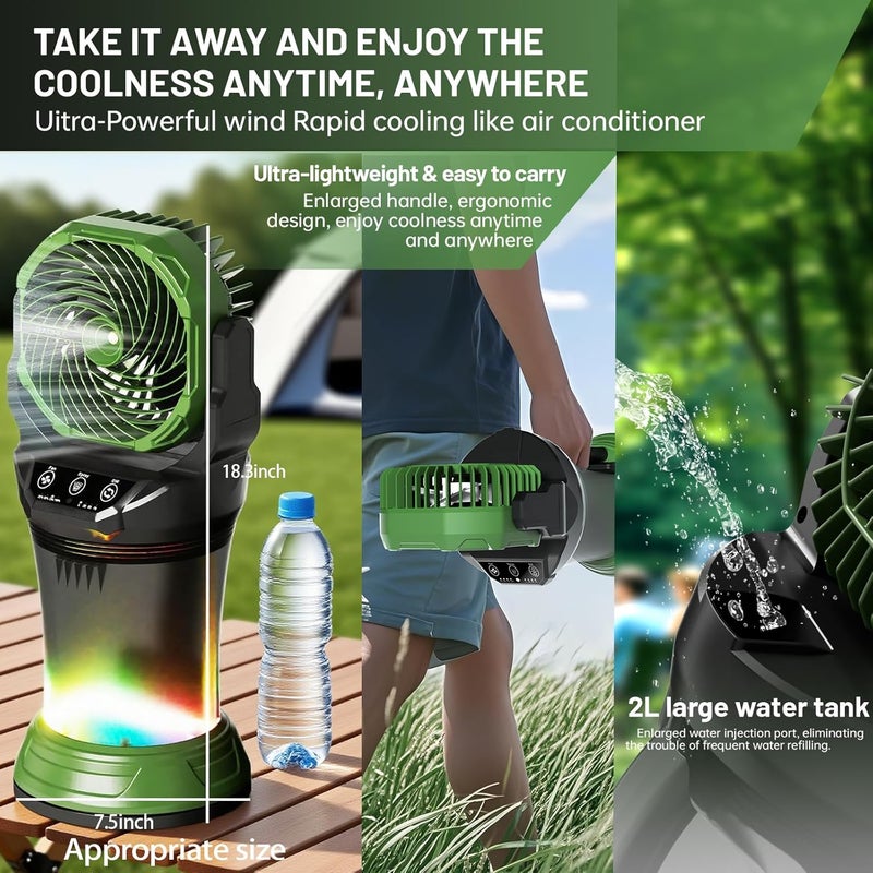 Daonlc Portable Misting Fan with Remote & 30000mAh Rechargeable Misting Fans for Outside Patios Camping Beach & Workshops Mist Fan Portable for Outdoor/Indoor 2L Built-in Water Tank RGB 4 Speeds & Spray - Image 5